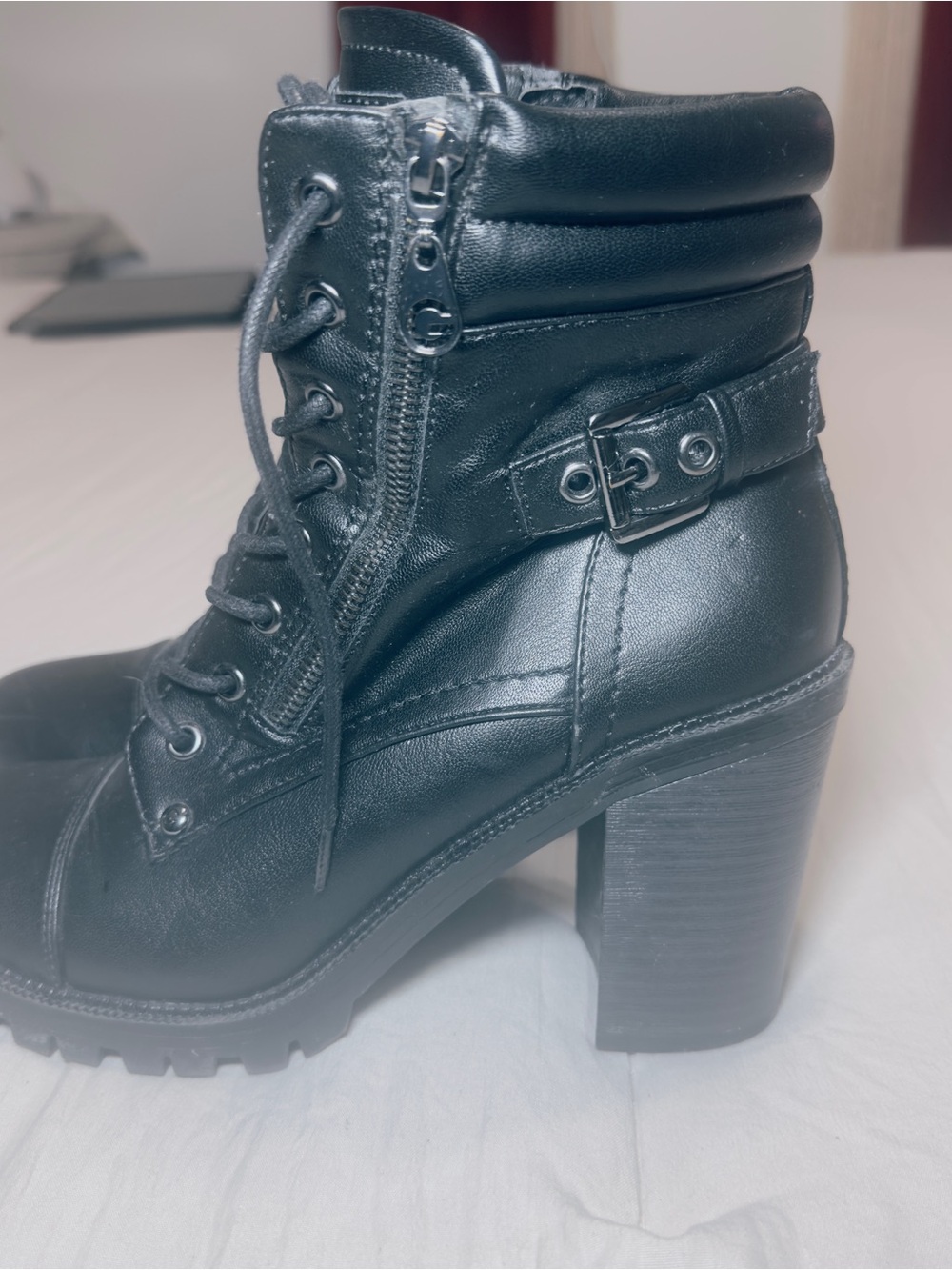 GBGuess Los Angelis Black Lace-Up Combat Boots - Women